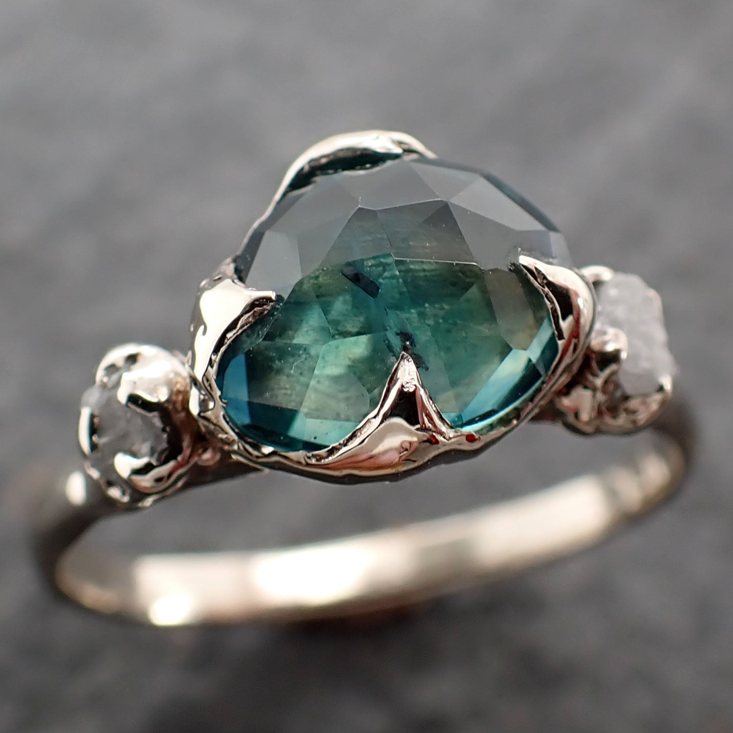 Fancy cut Montana Sapphire Diamond 14k White Gold Engagement Ring Wedding Ring blue Gemstone Ring Multi stone Ring 2574