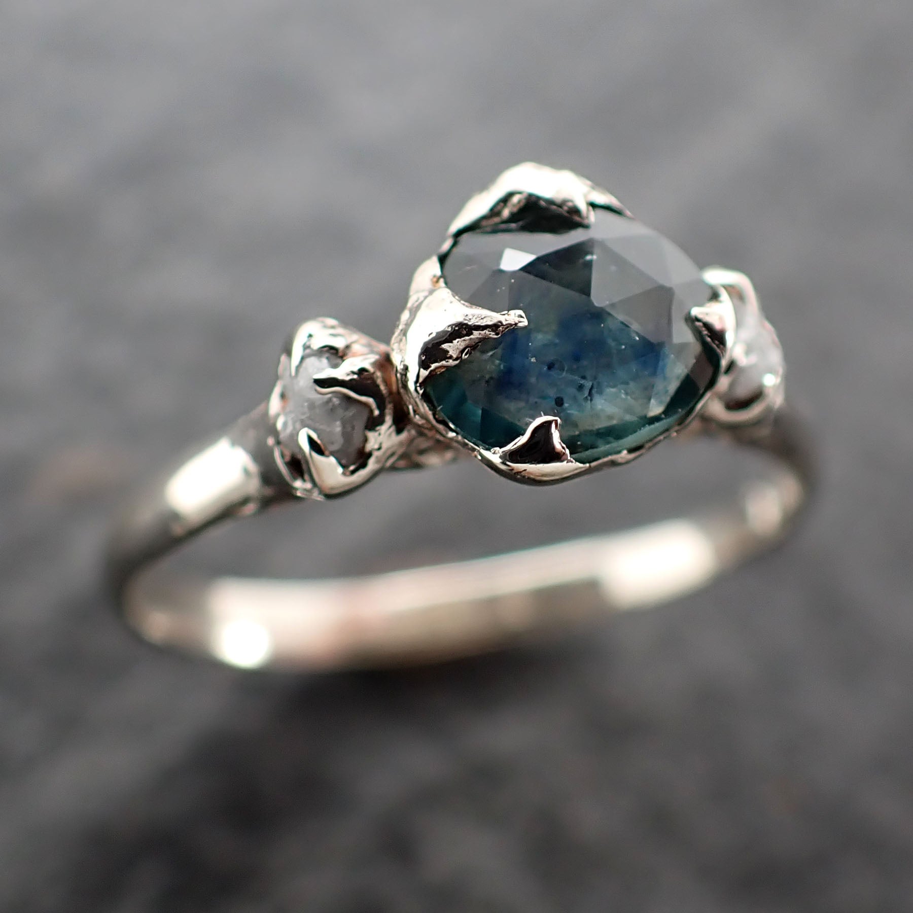 fancy cut montana sapphire diamond 14k white gold engagement ring wedding ring blue gemstone ring multi stone ring 2575 Alternative Engagement
