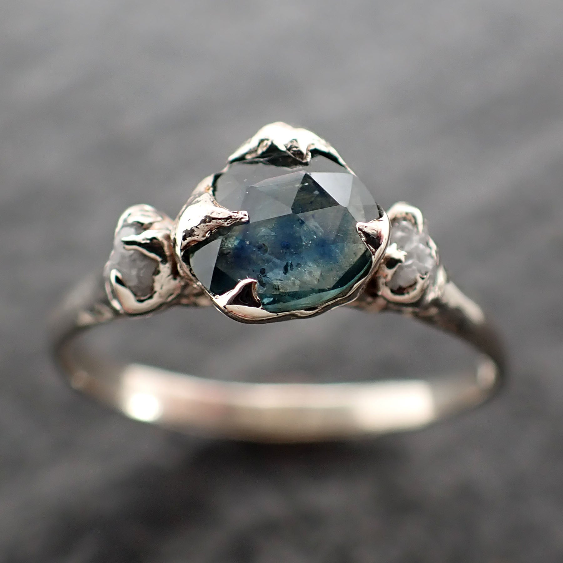 Fancy cut Montana Sapphire Diamond 14k White Gold Engagement Ring Wedding Ring blue Gemstone Ring Multi stone Ring 2575
