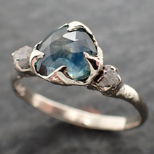 Fancy cut Montana Sapphire Diamond 14k White Gold Engagement Ring Wedding Ring blue Gemstone Ring Multi stone Ring 2579