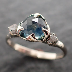 Fancy cut Montana Sapphire Diamond 14k White Gold Engagement Ring Wedding Ring blue Gemstone Ring Multi stone Ring 2579