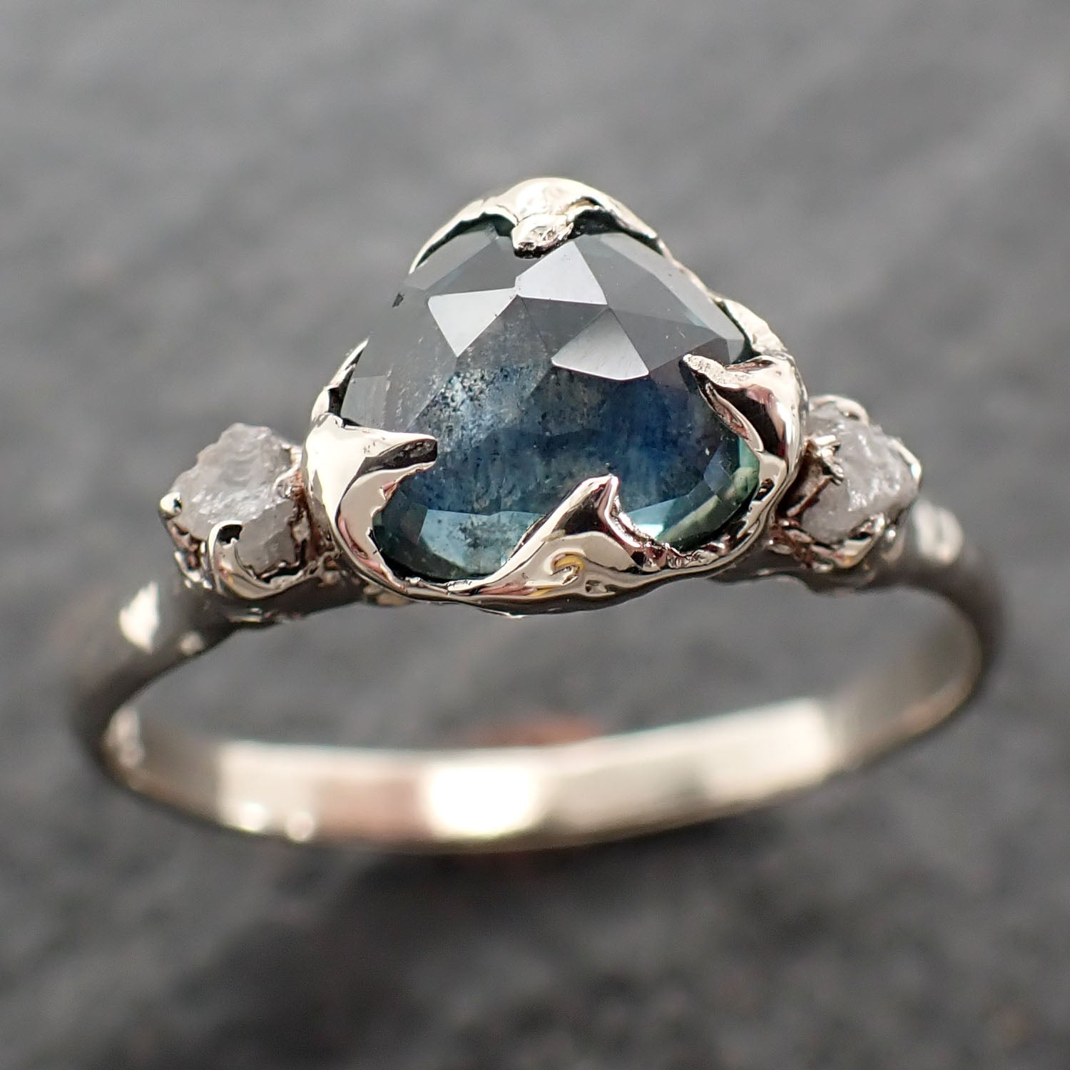 fancy cut montana sapphire diamond 14k white gold engagement ring wedding ring blue gemstone ring multi stone ring 2579 Alternative Engagement