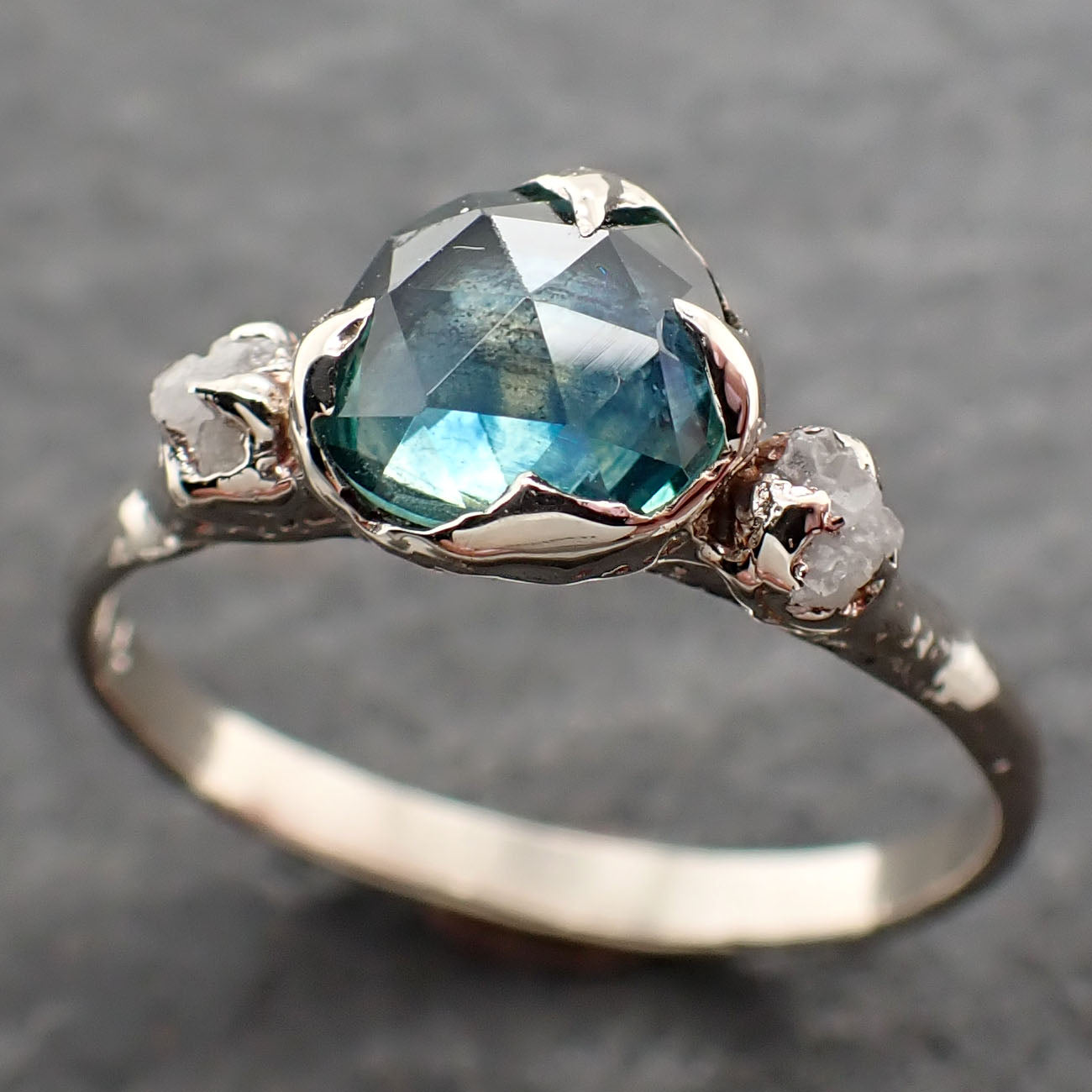 Fancy cut Montana Sapphire Diamond 14k White Gold Engagement Ring Wedding Ring blue Gemstone Ring Multi stone Ring 2577