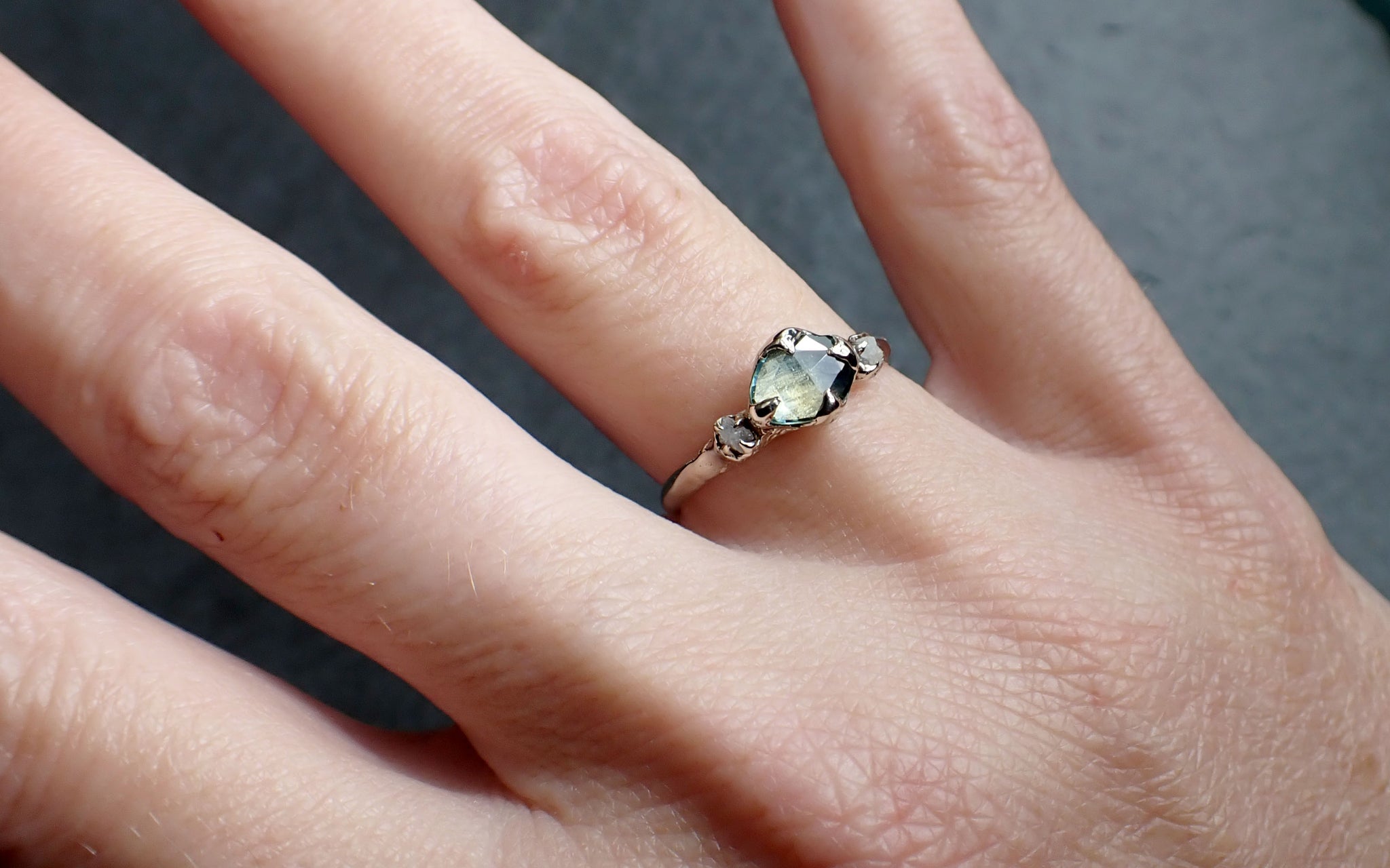 Fancy cut Montana Sapphire Diamond 14k White Gold Engagement Ring Wedding Ring blue Gemstone Ring Multi stone Ring 2578