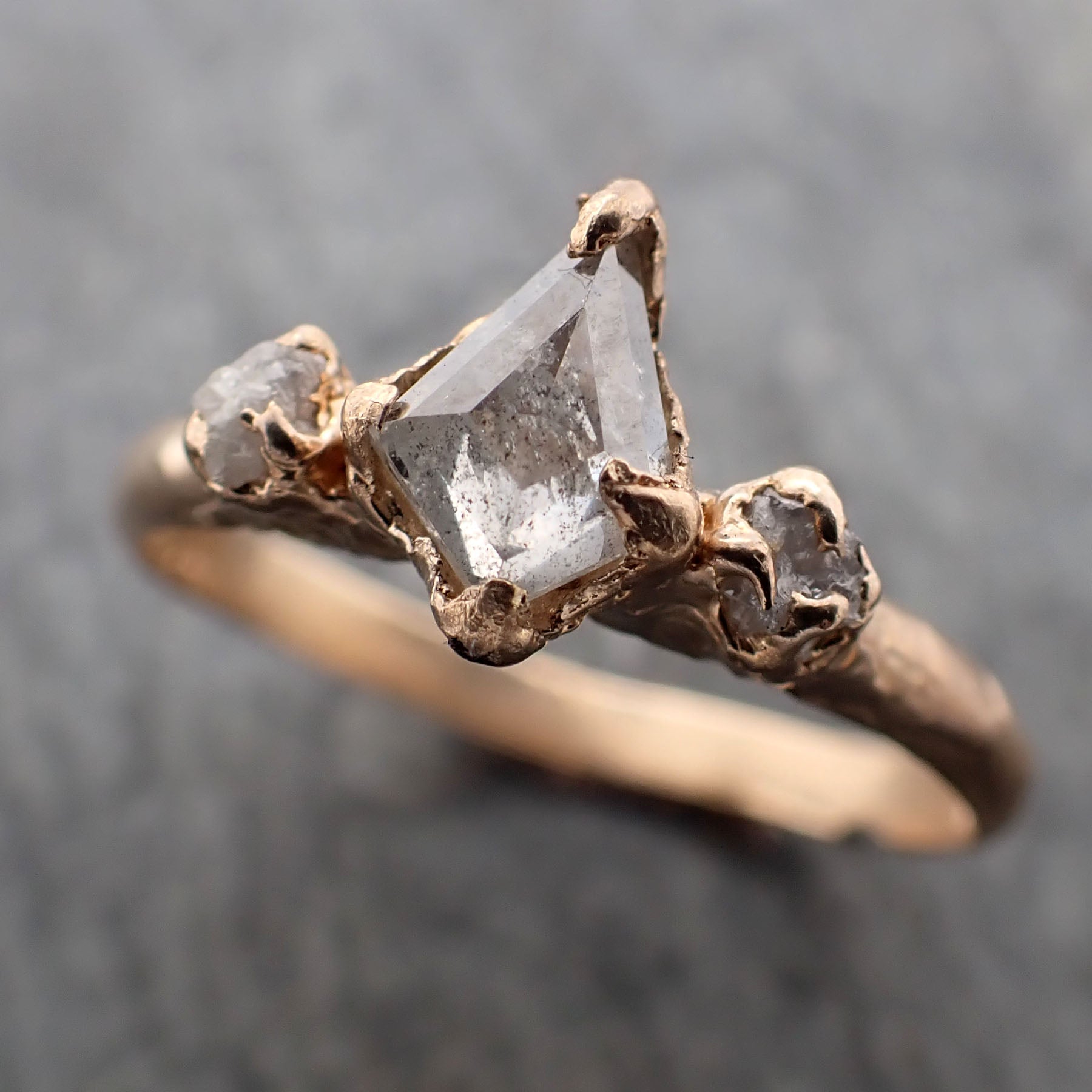 faceted fancy cut diamond engagement 14k gold multi stone wedding ring rough diamond ring byangeline 2348 Alternative Engagement