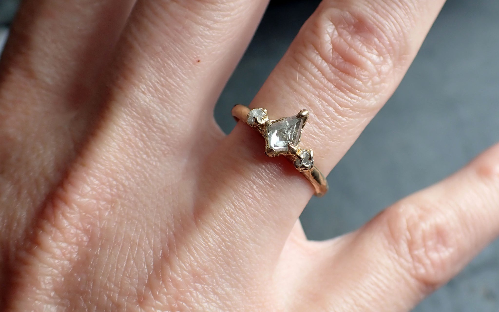 faceted fancy cut diamond engagement 14k gold multi stone wedding ring rough diamond ring byangeline 2348 Alternative Engagement