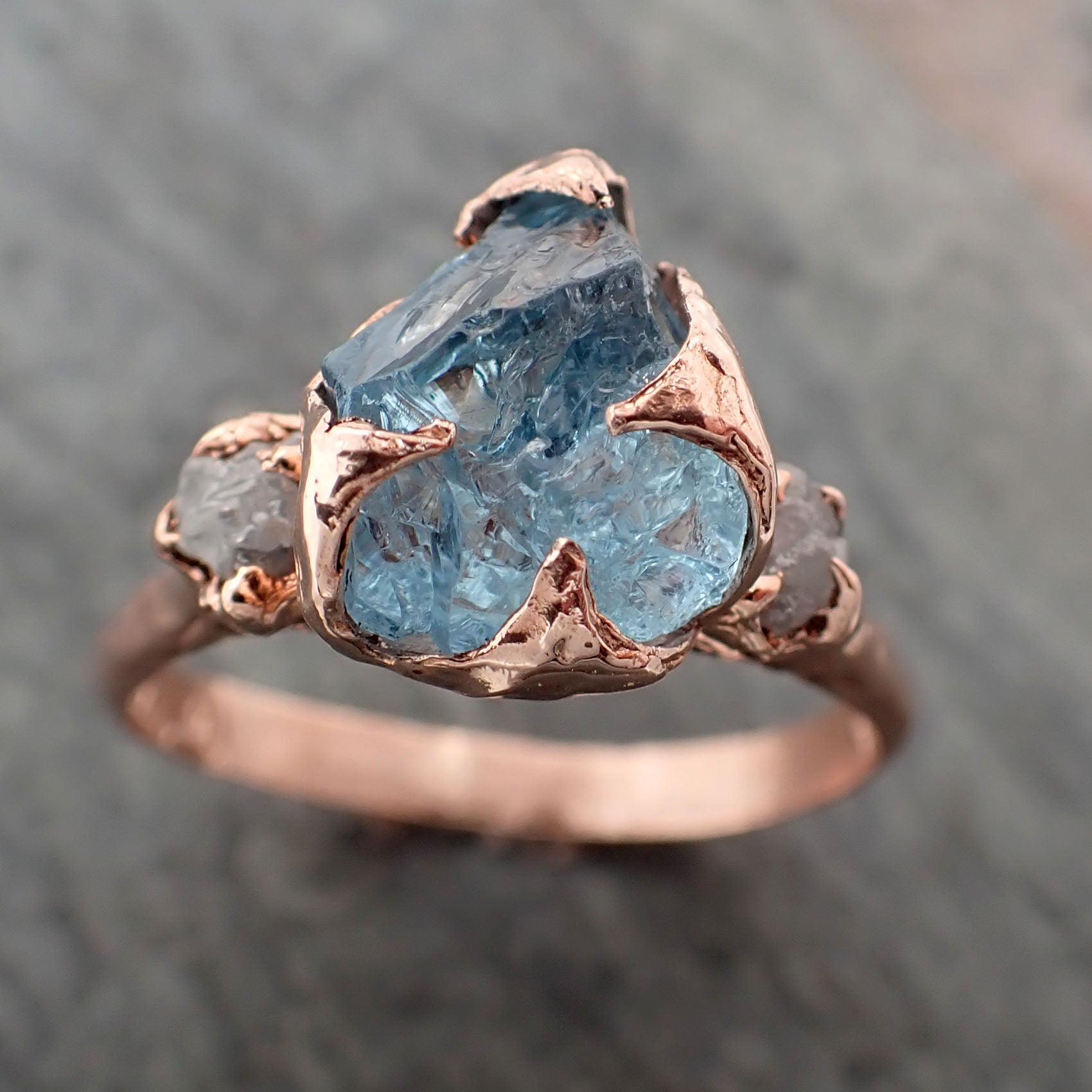 raw uncut aquamarine diamond rose gold engagement ring multi stone wedding 14k ring custom gemstone bespoke byangeline 2344 Alternative Engagement