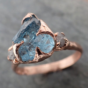 raw uncut aquamarine diamond rose gold engagement ring multi stone wedding 14k ring custom gemstone bespoke byangeline 2344 Alternative Engagement