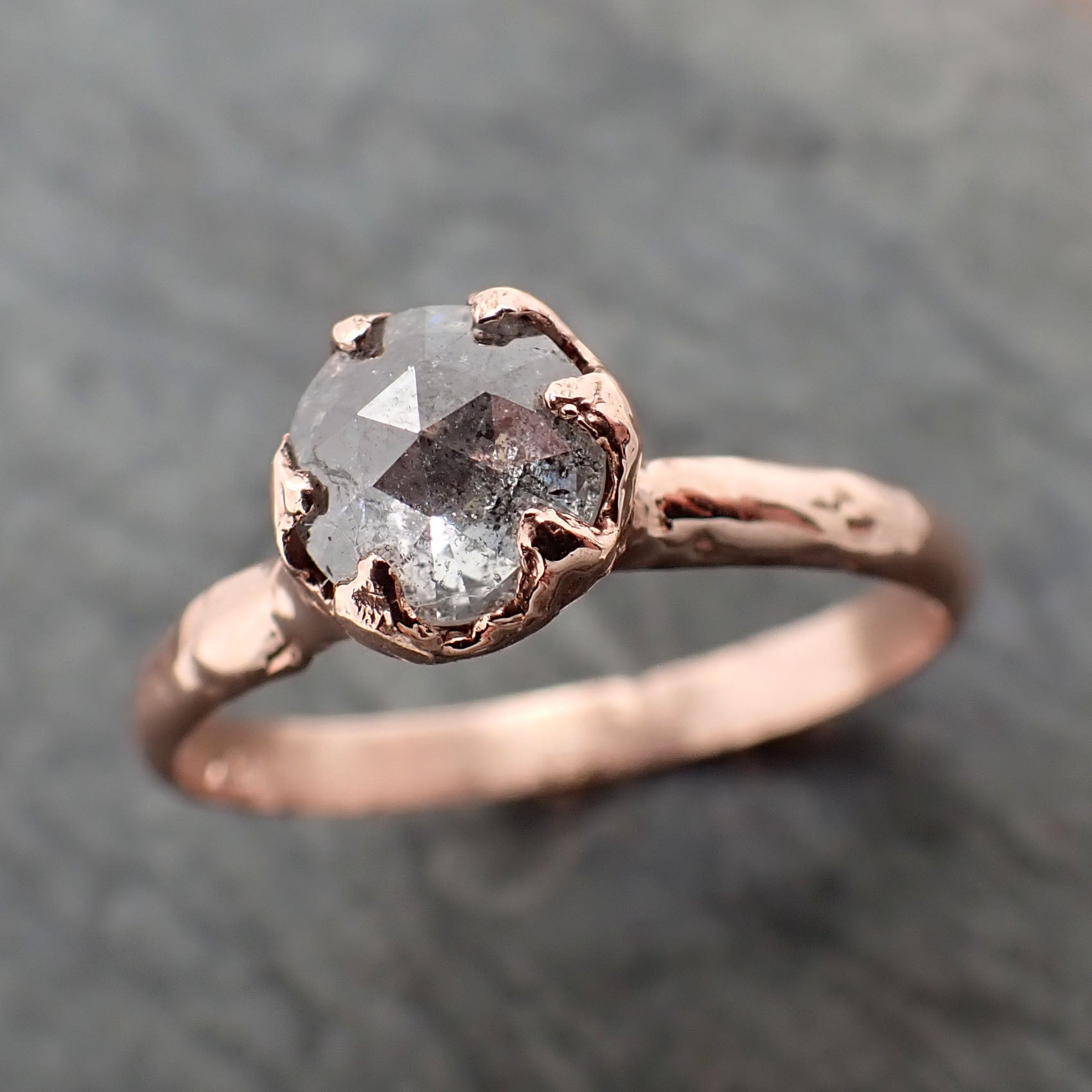 Faceted Fancy cut salt and pepper Diamond Solitaire Engagement 14k Rose Gold Wedding Ring byAngeline 2350
