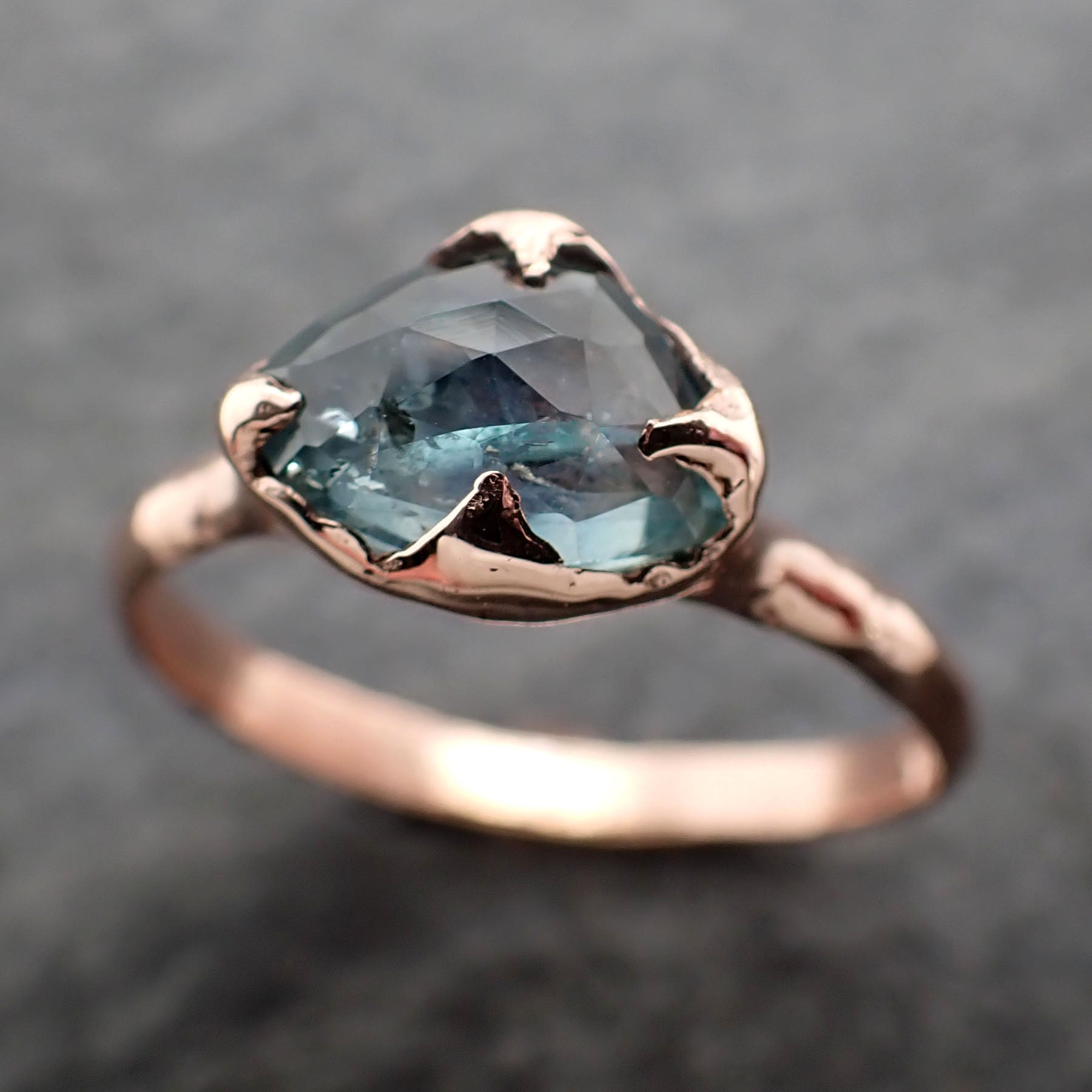 Fancy cut Blue Sapphire 14k Rose gold Solitaire Ring Gold Gemstone Engagement Ring 2585