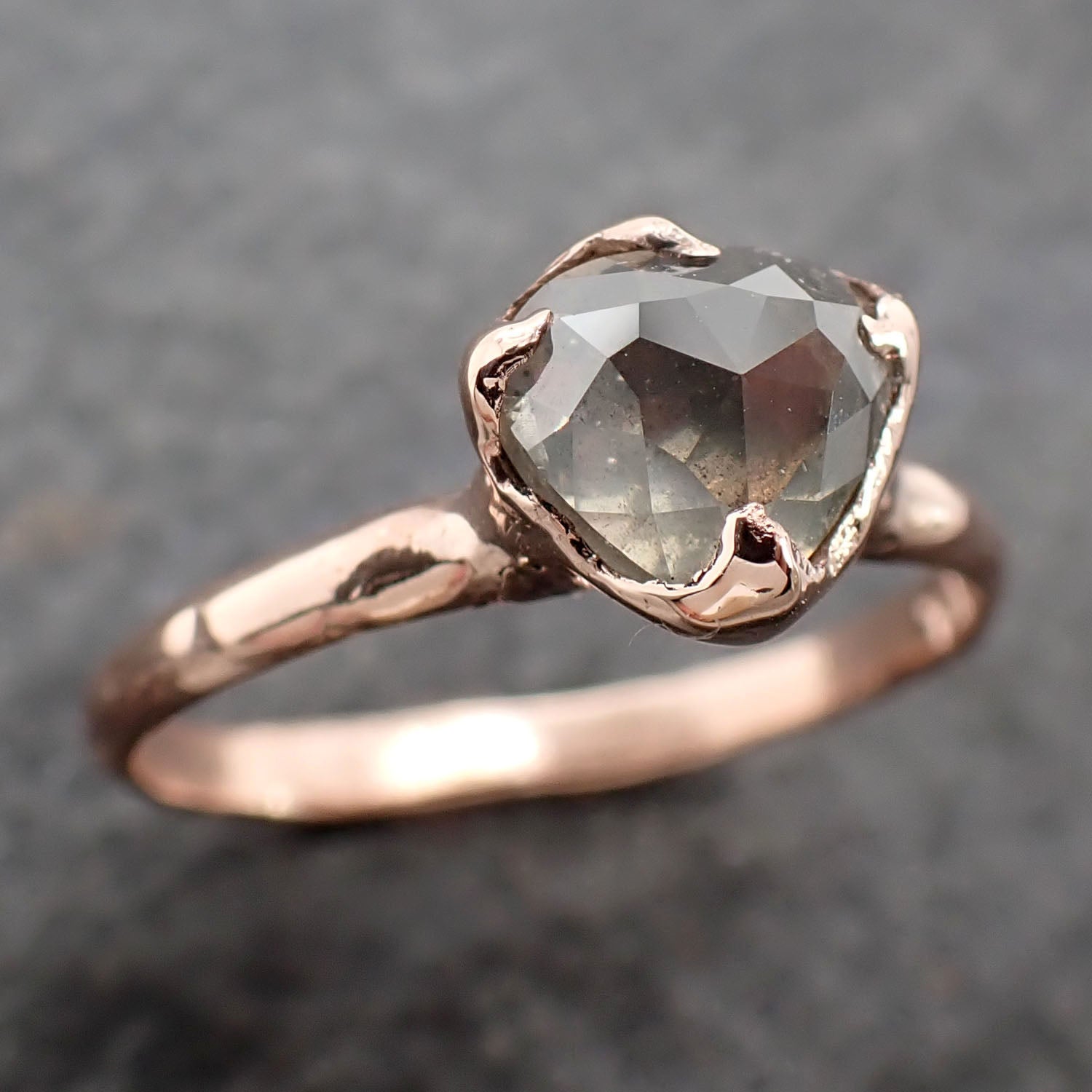 Faceted Fancy cut gray Diamond Solitaire Engagement 14k Rose Gold Wedding Ring byAngeline 2583