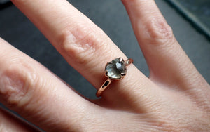 Faceted Fancy cut gray Diamond Engagement 14k Rose Gold Solitaire Wedding Ring byAngeline 2583