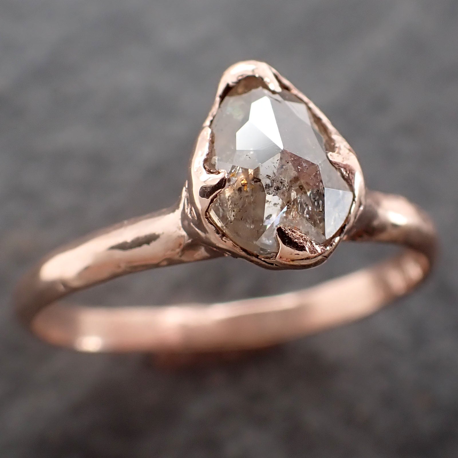 faceted fancy cut salt and pepper diamond solitaire engagement 14k rose gold wedding ring byangeline 2588 Alternative Engagement