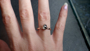 Faceted Fancy cut Salt and Pepper Diamond Solitaire Engagement 14k Rose Gold Wedding Ring byAngeline 2587