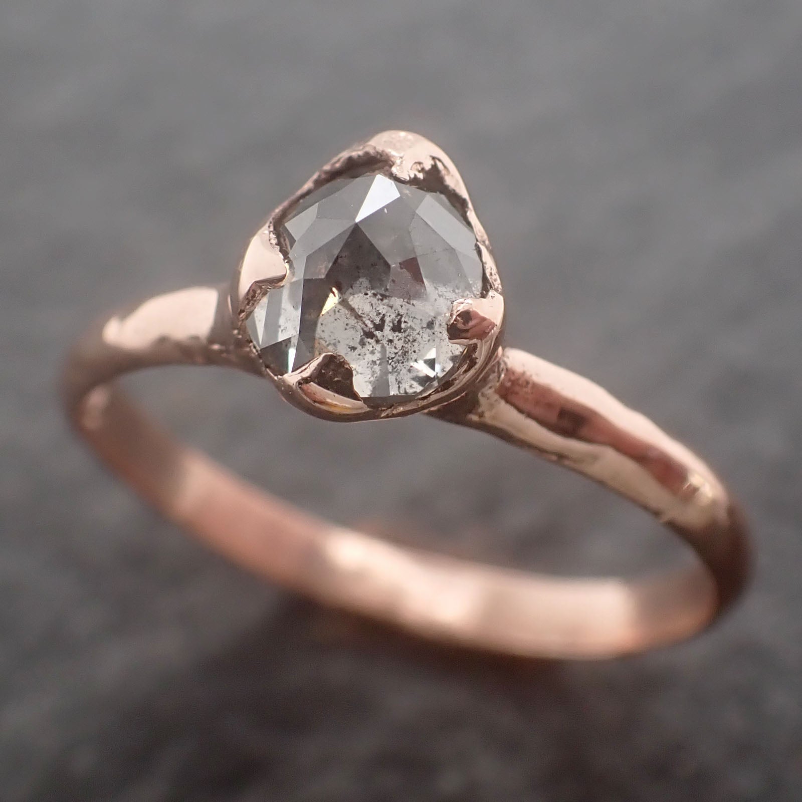 Faceted Fancy cut Salt and Pepper Diamond Solitaire Engagement 14k Rose Gold Wedding Ring byAngeline 2598