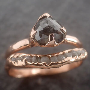 Faceted Fancy cut Salt and Pepper Diamond Solitaire Engagement 14k Rose Gold Wedding Ring byAngeline 2599