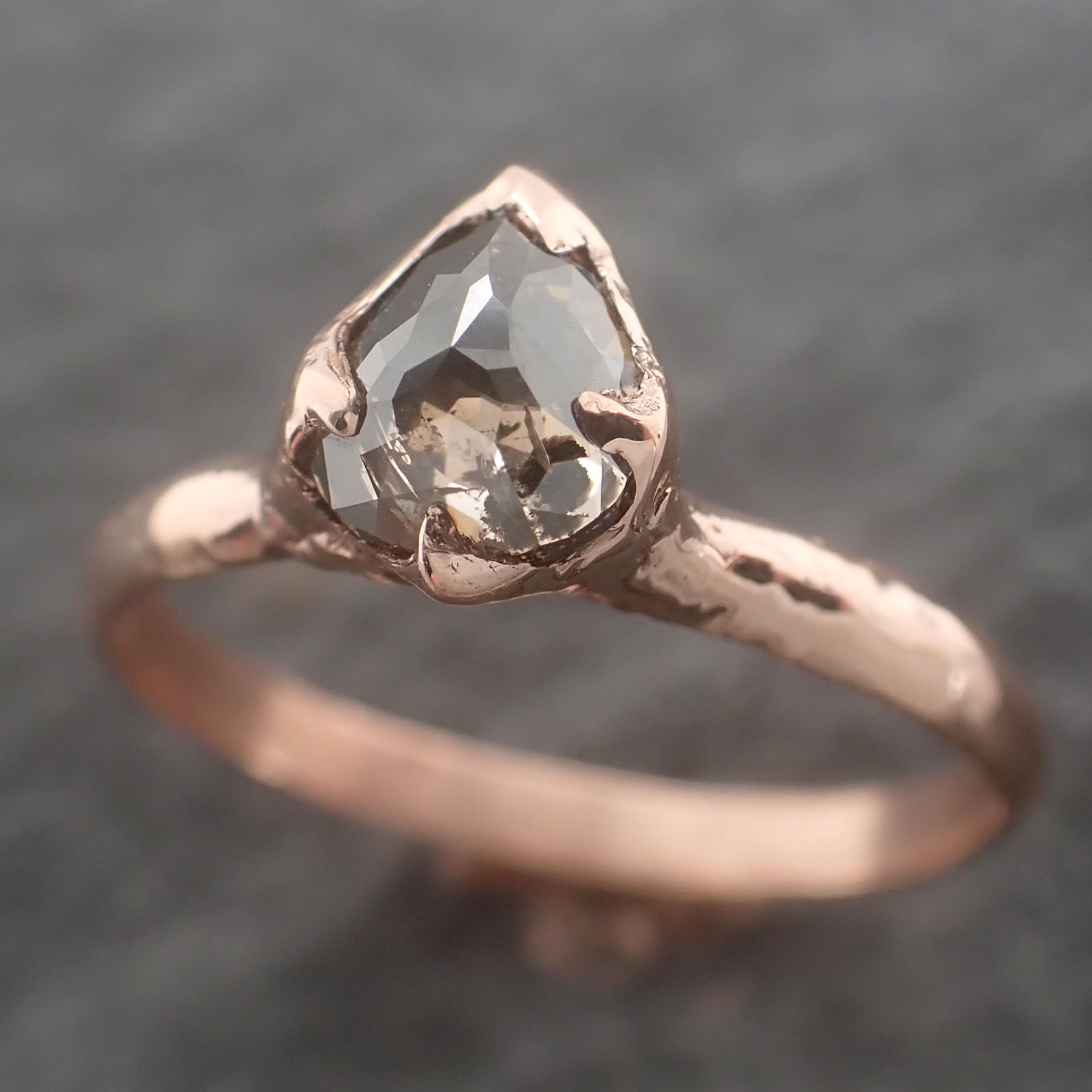 Faceted Fancy cut Salt and Pepper Diamond Solitaire Engagement 14k Rose Gold Wedding Ring byAngeline 2600