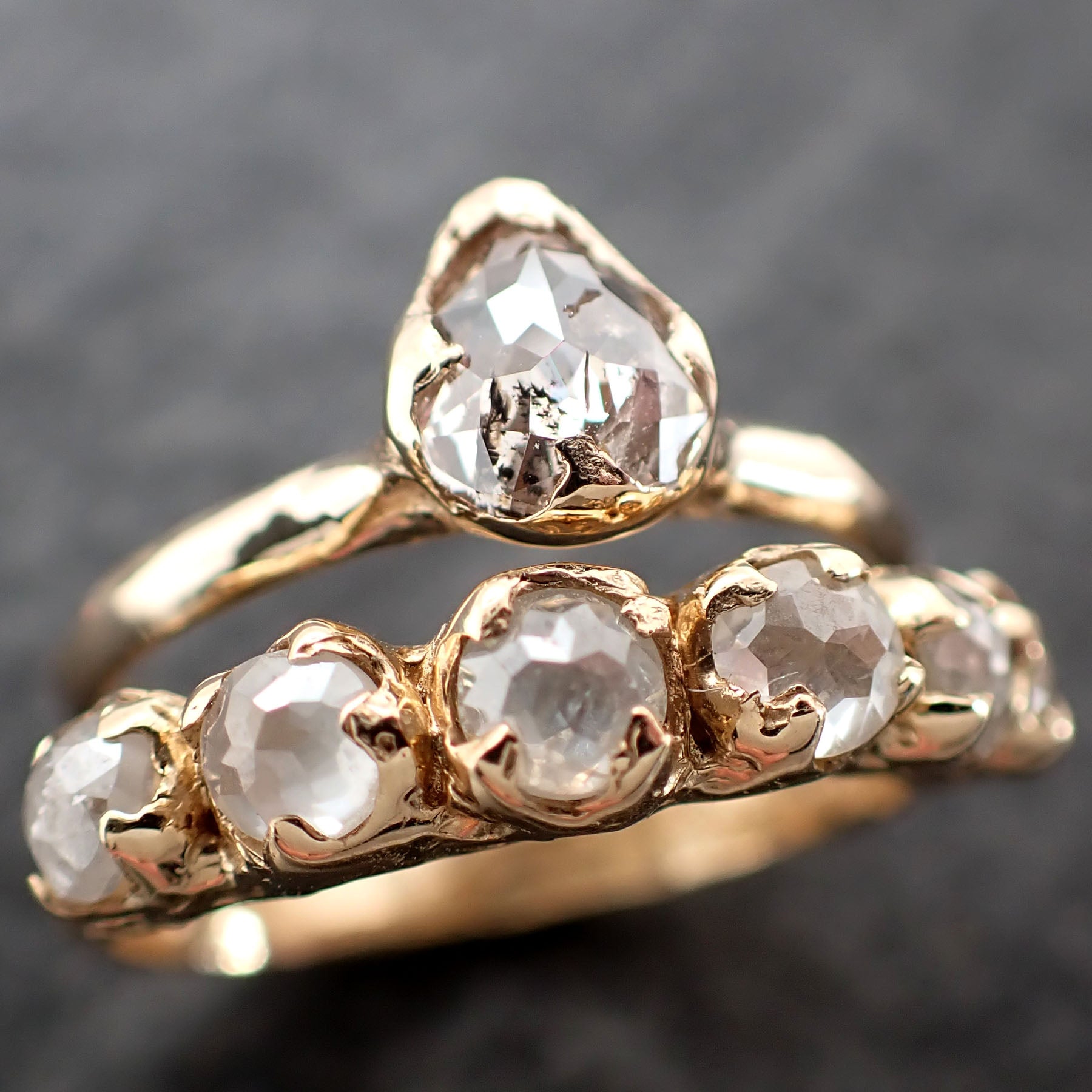 Fancy cut white Diamond Solitaire Engagement 14k yellow Gold Wedding Ring byAngeline 2602