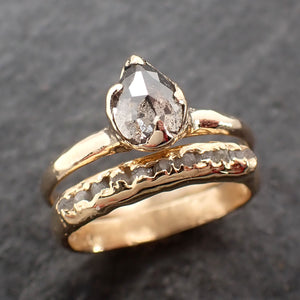 Fancy cut Salt and pepper Diamond Solitaire Engagement 14k yellow Gold Wedding Ring byAngeline 2604