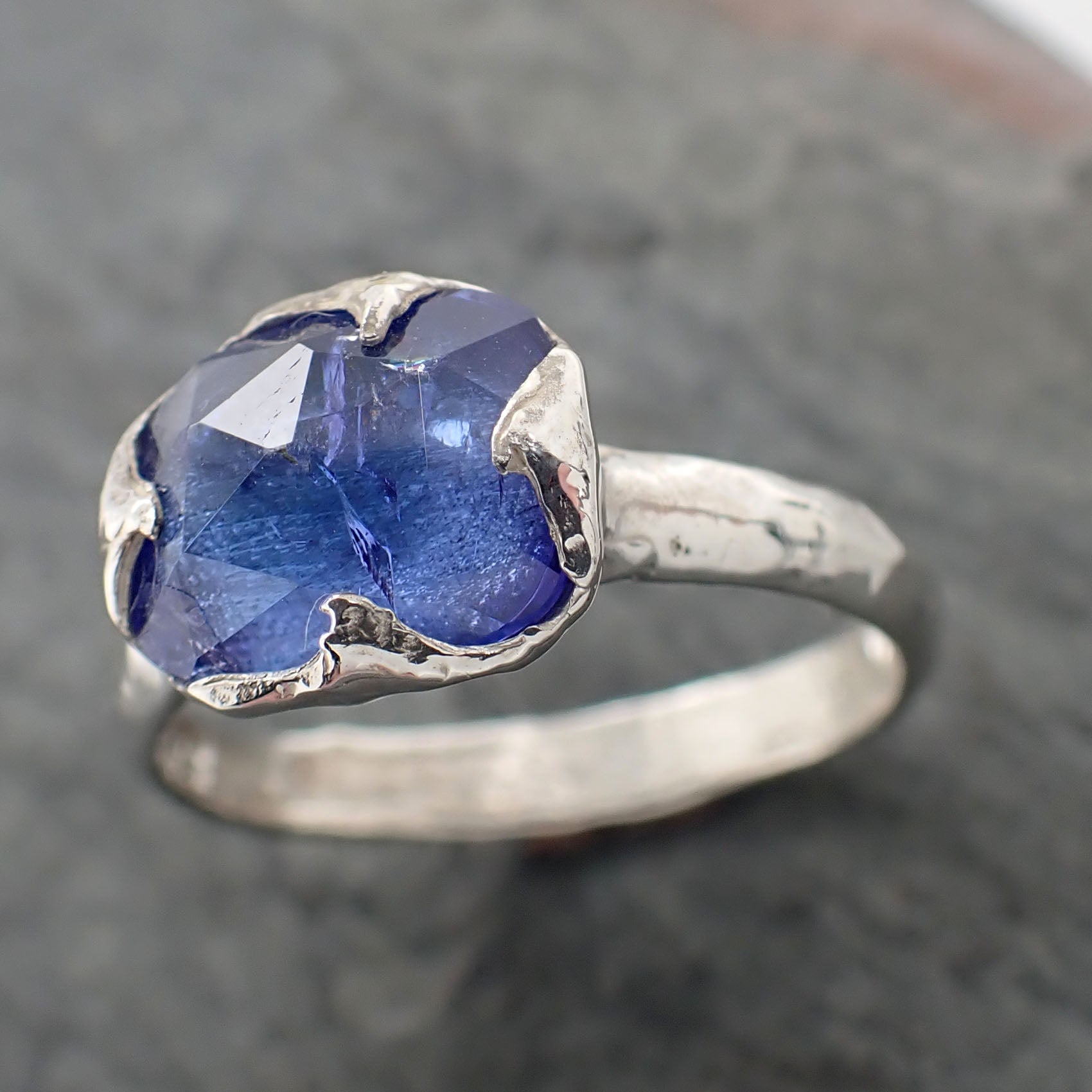 Fancy cut Tanzanite Sterling Silver Ring Gemstone Solitaire recycled cocktail statement SS00079