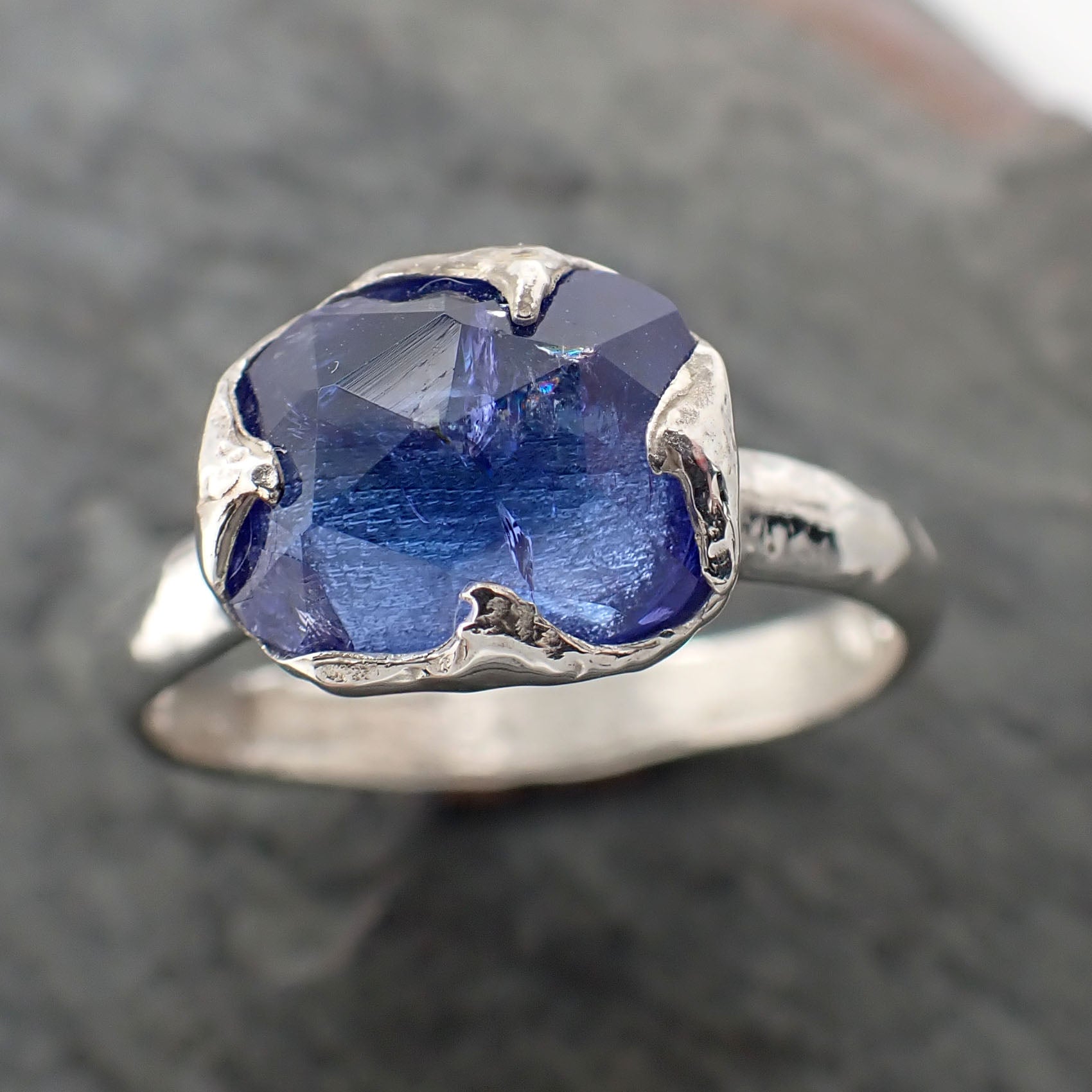 Fancy cut Tanzanite Sterling Silver Ring Gemstone Solitaire recycled cocktail statement SS00079