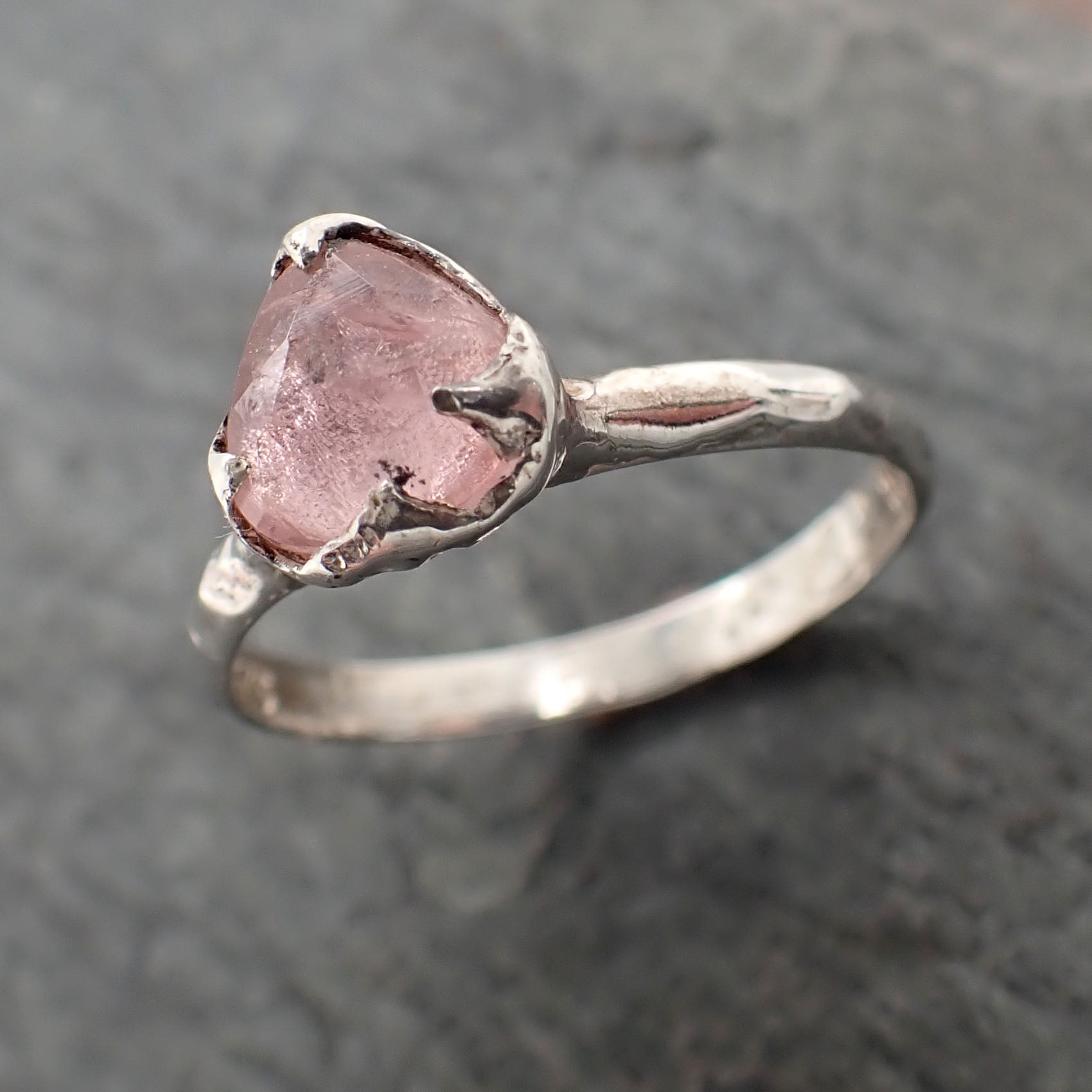 fancy cut pink tourmaline sterling silver ring gemstone solitaire recycled statement ss00088 Alternative Engagement