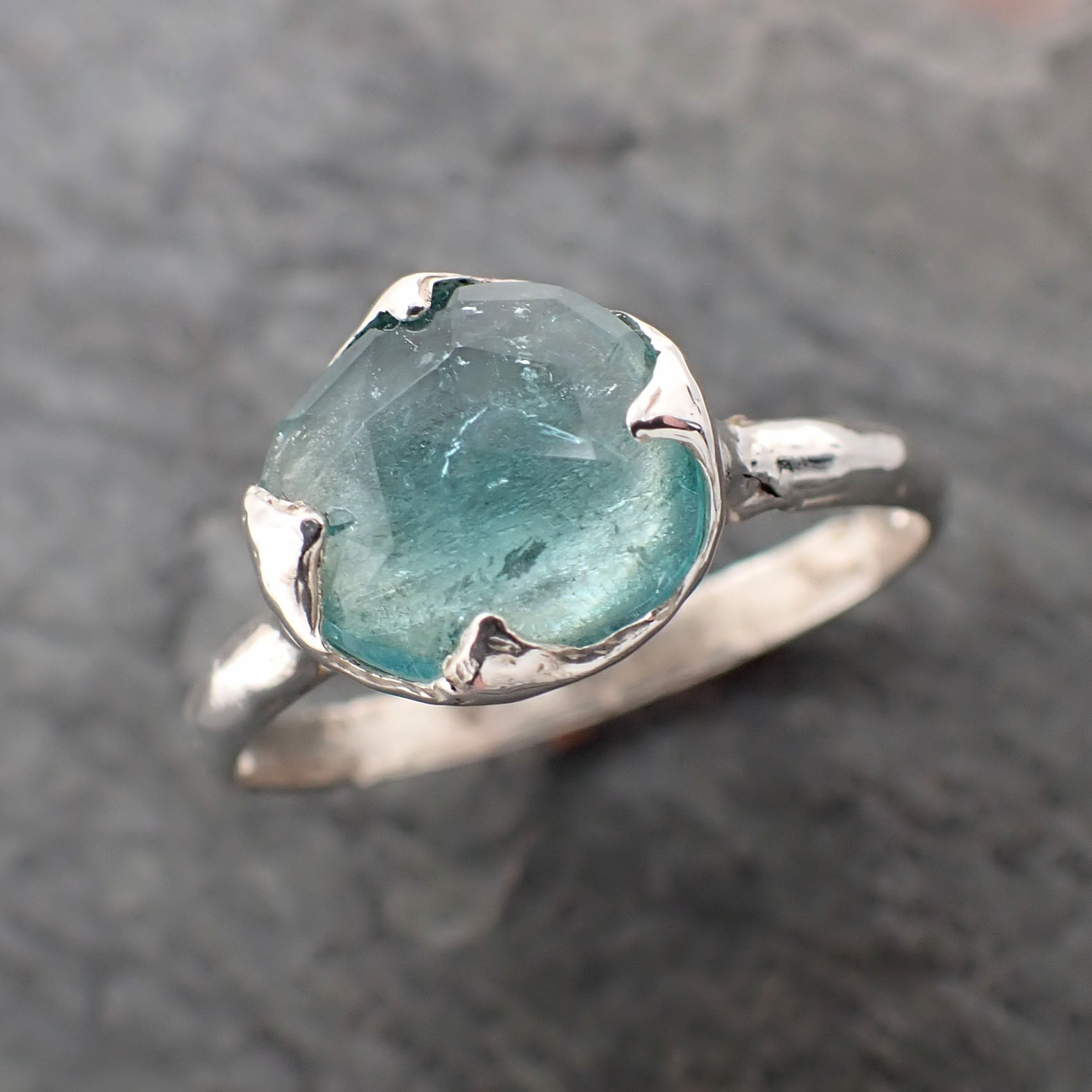 fancy cut blue tourmaline sterling silver ring gemstone solitaire recycled statement ss00083 Alternative Engagement