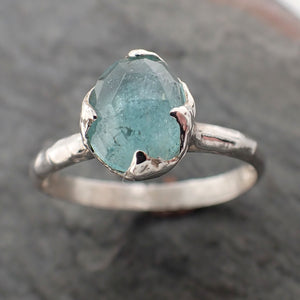 fancy cut blue tourmaline sterling silver ring gemstone solitaire recycled statement ss00082 Alternative Engagement