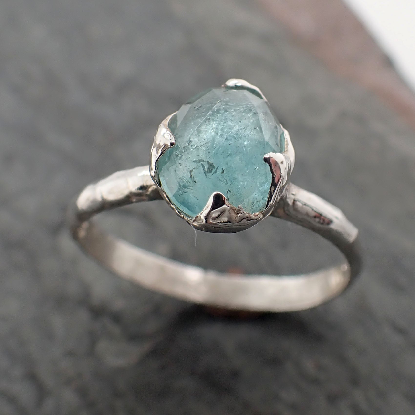 fancy cut blue tourmaline sterling silver ring gemstone solitaire recycled statement ss00082 Alternative Engagement