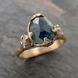 partially faceted blue montana sapphire diamond 18k yellow gold engagement ring wedding ring custom one of a kind blue gemstone ring multi stone ring 2352 Alternative Engagement