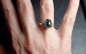 partially faceted blue montana sapphire diamond 18k yellow gold engagement ring wedding ring custom one of a kind blue gemstone ring multi stone ring 2352 Alternative Engagement