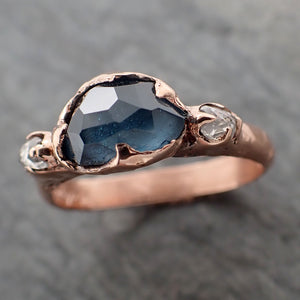 partially faceted blue montana sapphire and fancy diamonds 14k rose gold engagement wedding ring gemstone ring multi stone ring 2355 Alternative Engagement