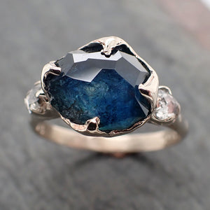 partially faceted blue montana sapphire and fancy diamonds 18k white gold engagement wedding ring gemstone ring multi stone ring 2356 Alternative Engagement
