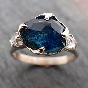 partially faceted blue montana sapphire and fancy diamonds 18k white gold engagement wedding ring gemstone ring multi stone ring 2356 Alternative Engagement