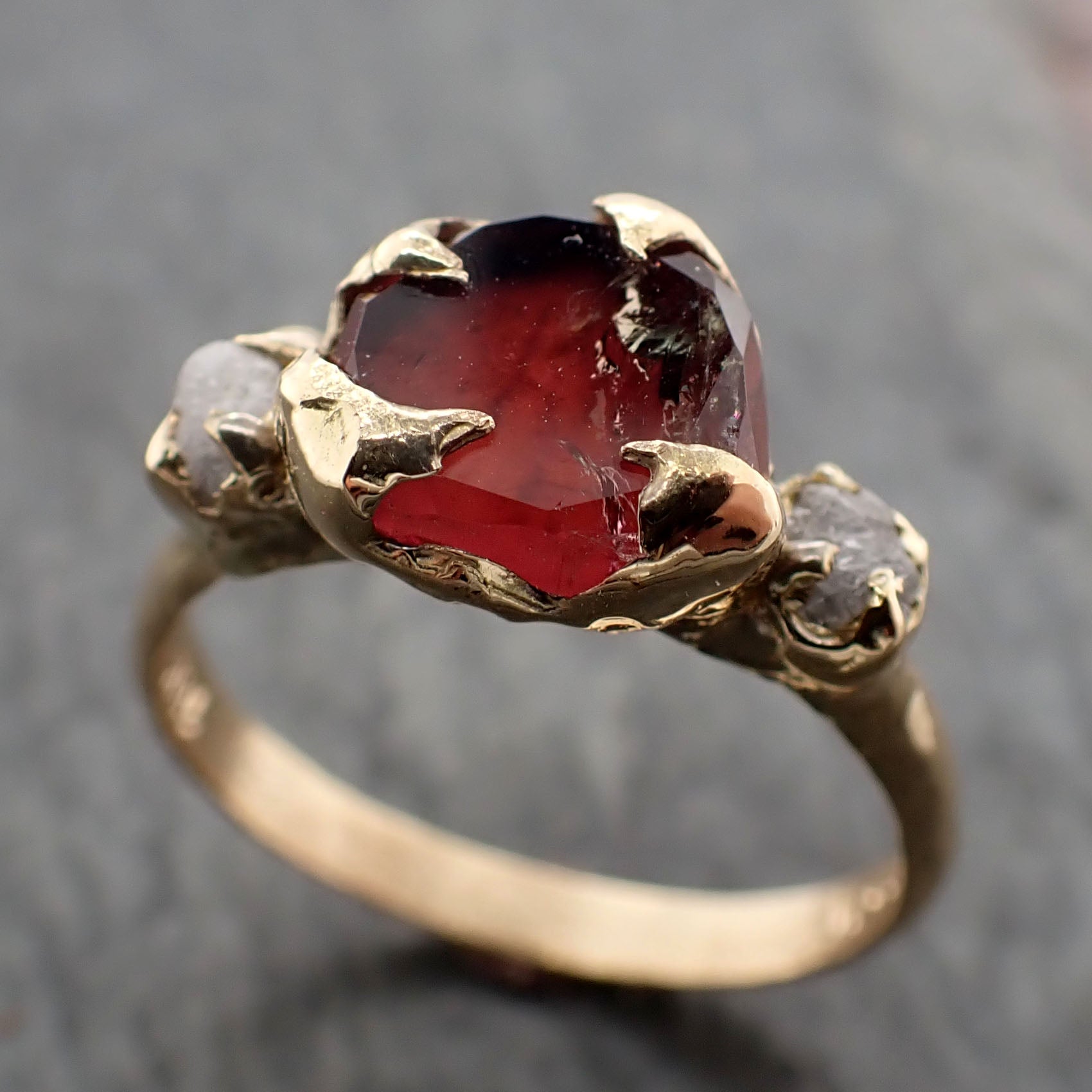 Partially faceted Hot Pink Tourmaline 18k Yellow Gold Engagement Ring One Of a Kind multi stone Gemstone Ring byAngeline 2358