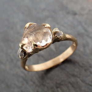 partially faceted moonstone rough diamond 18k gold ring gemstone multi stone recycled 2360 Alternative Engagement