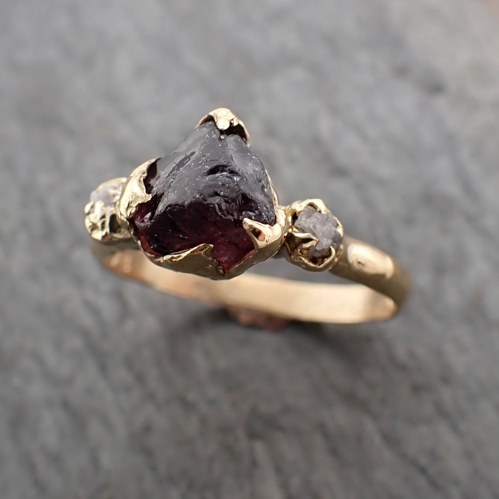 Alternative engagement ring raw purple Spinel 18k Yellow gold Multi Stone Ring Gold Gemstone 2359