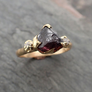 Alternative engagement ring raw purple Spinel 18k Yellow gold Multi Stone Ring Gold Gemstone 2359