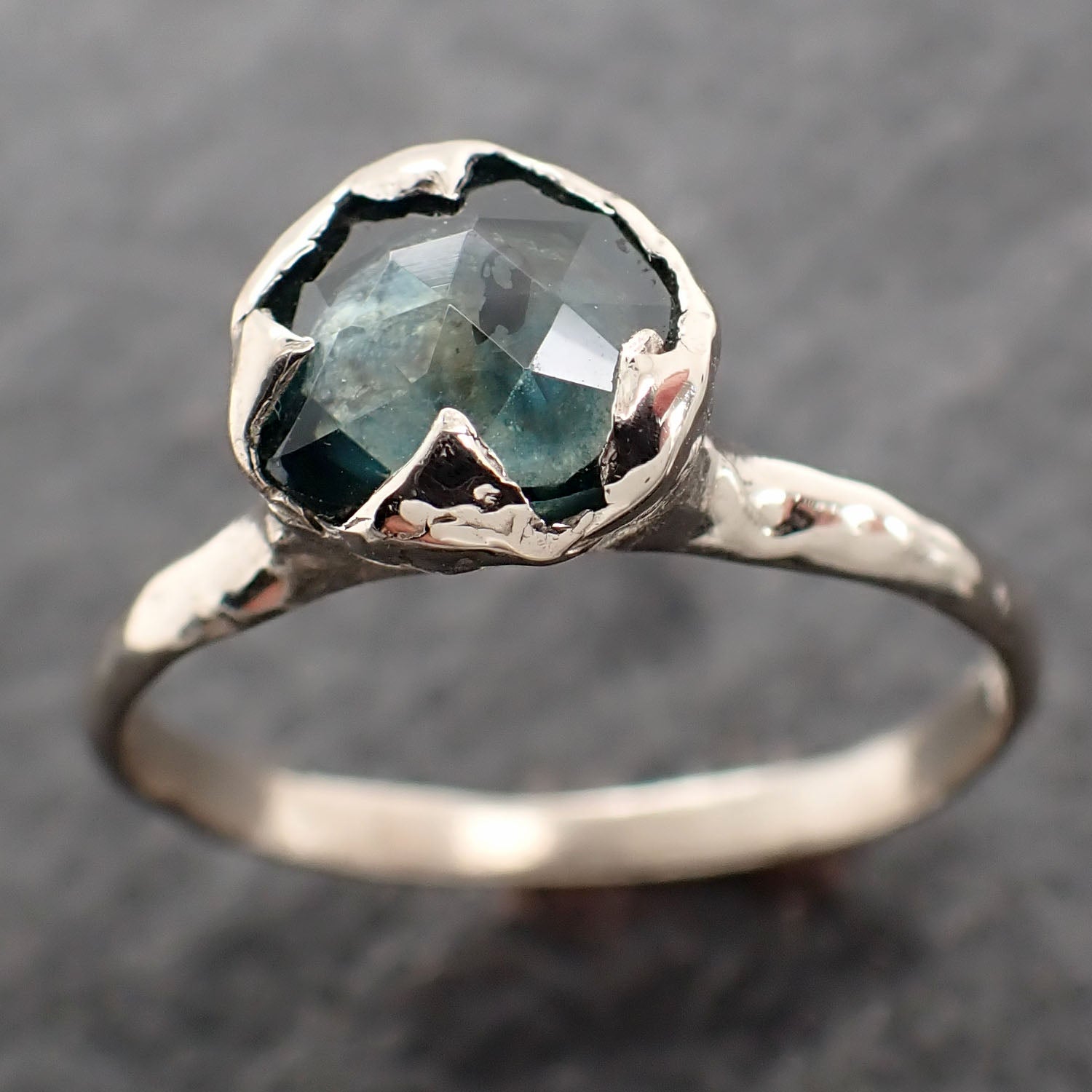 Fancy cut Montana blue green Sapphire 14k White gold Solitaire Ring Gold Gemstone Engagement Ring 2620