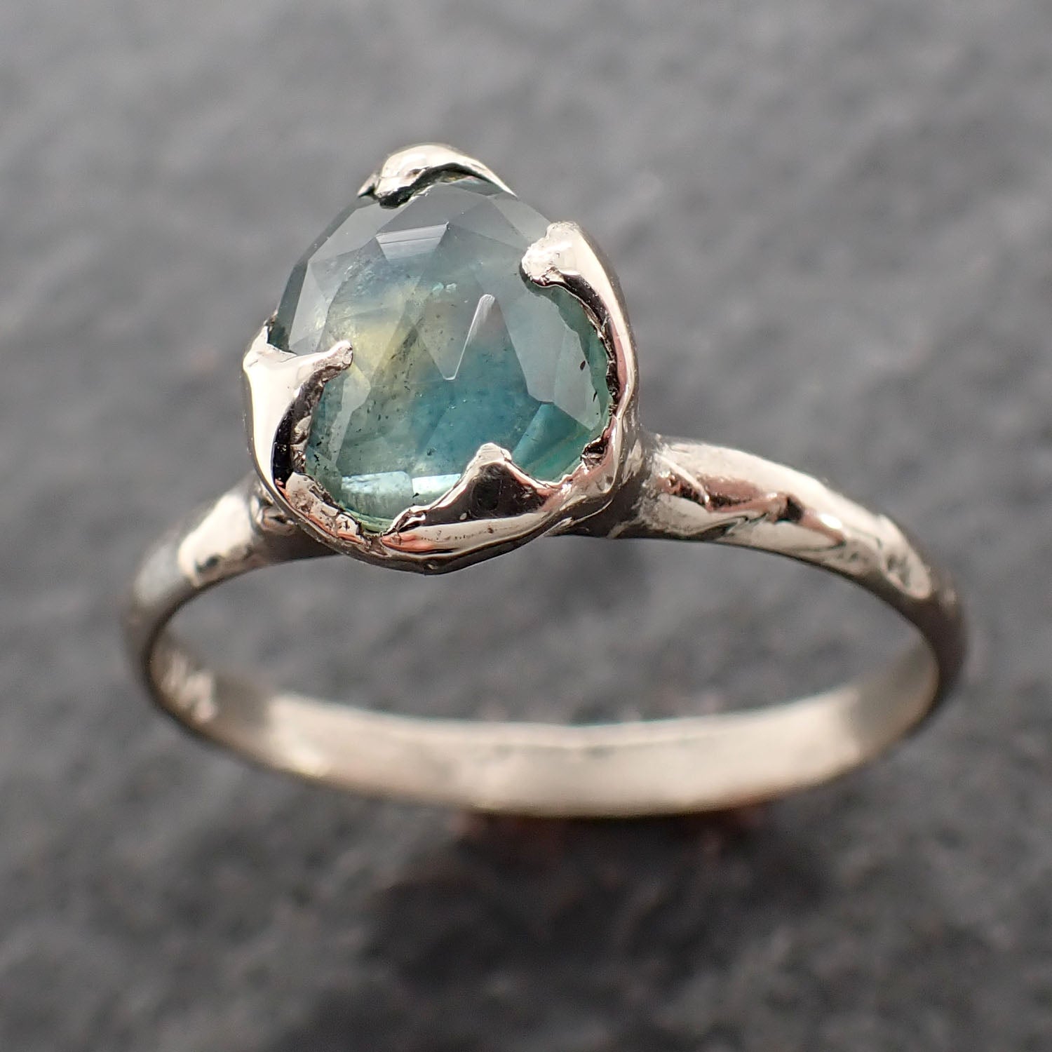fancy cut montana blue green sapphire 14k white gold solitaire ring gold gemstone engagement ring 2621 Alternative Engagement