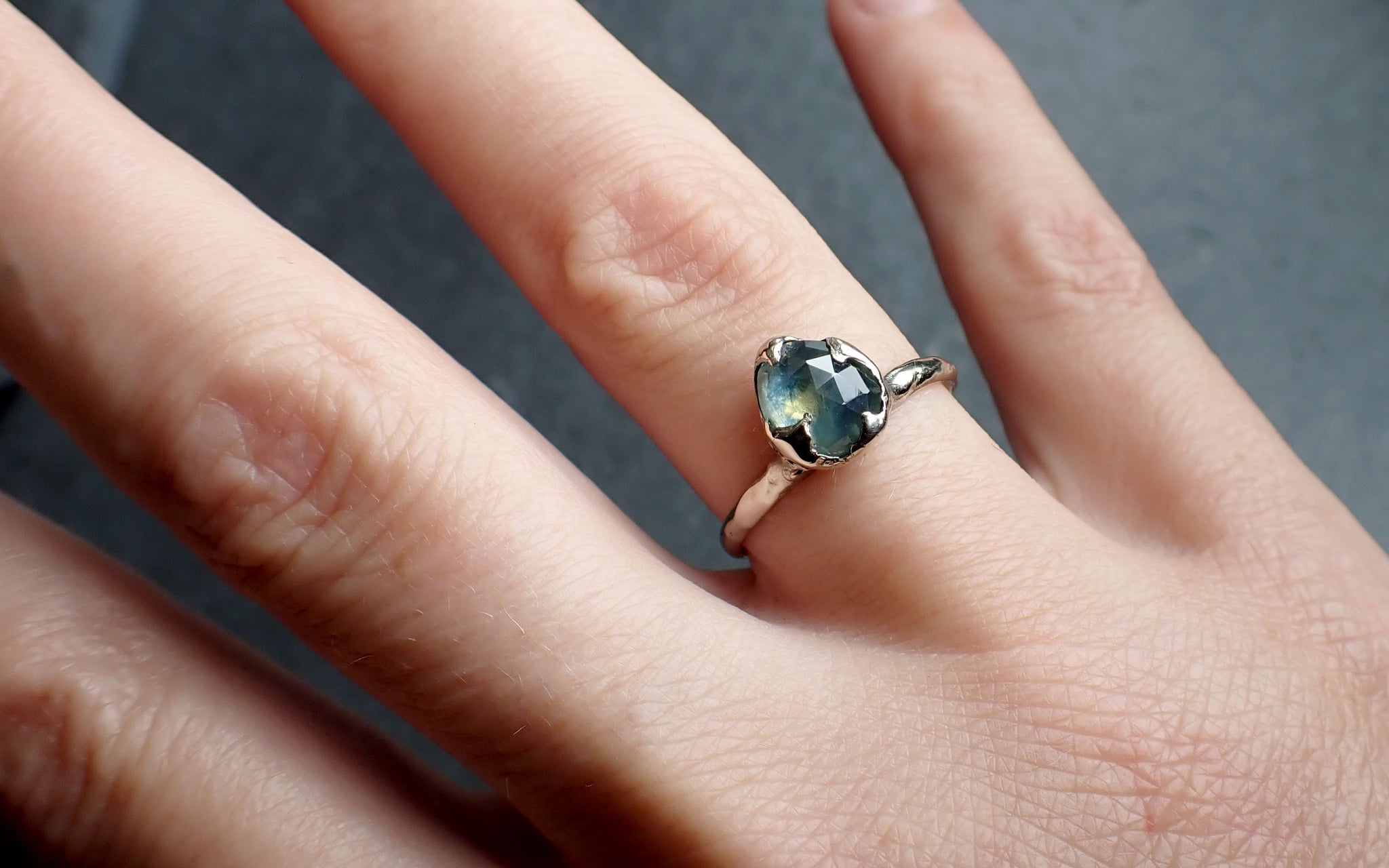fancy cut montana blue green sapphire 14k white gold solitaire ring gold gemstone engagement ring 2621 Alternative Engagement