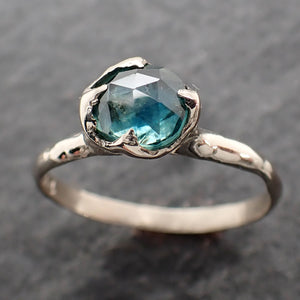 Fancy cut Montana blue green Sapphire 14k White gold Solitaire Ring Gold Gemstone Engagement Ring 2622