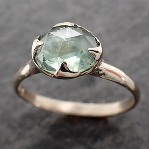 Fancy cut Montana green Sapphire 14k White gold Solitaire Ring Gold Gemstone Engagement Ring 2623