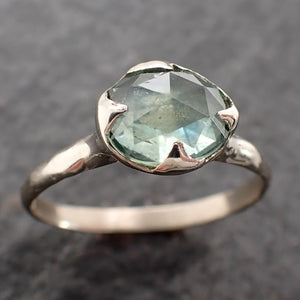 Fancy cut Montana green Sapphire 14k White gold Solitaire Ring Gold Gemstone Engagement Ring 2623
