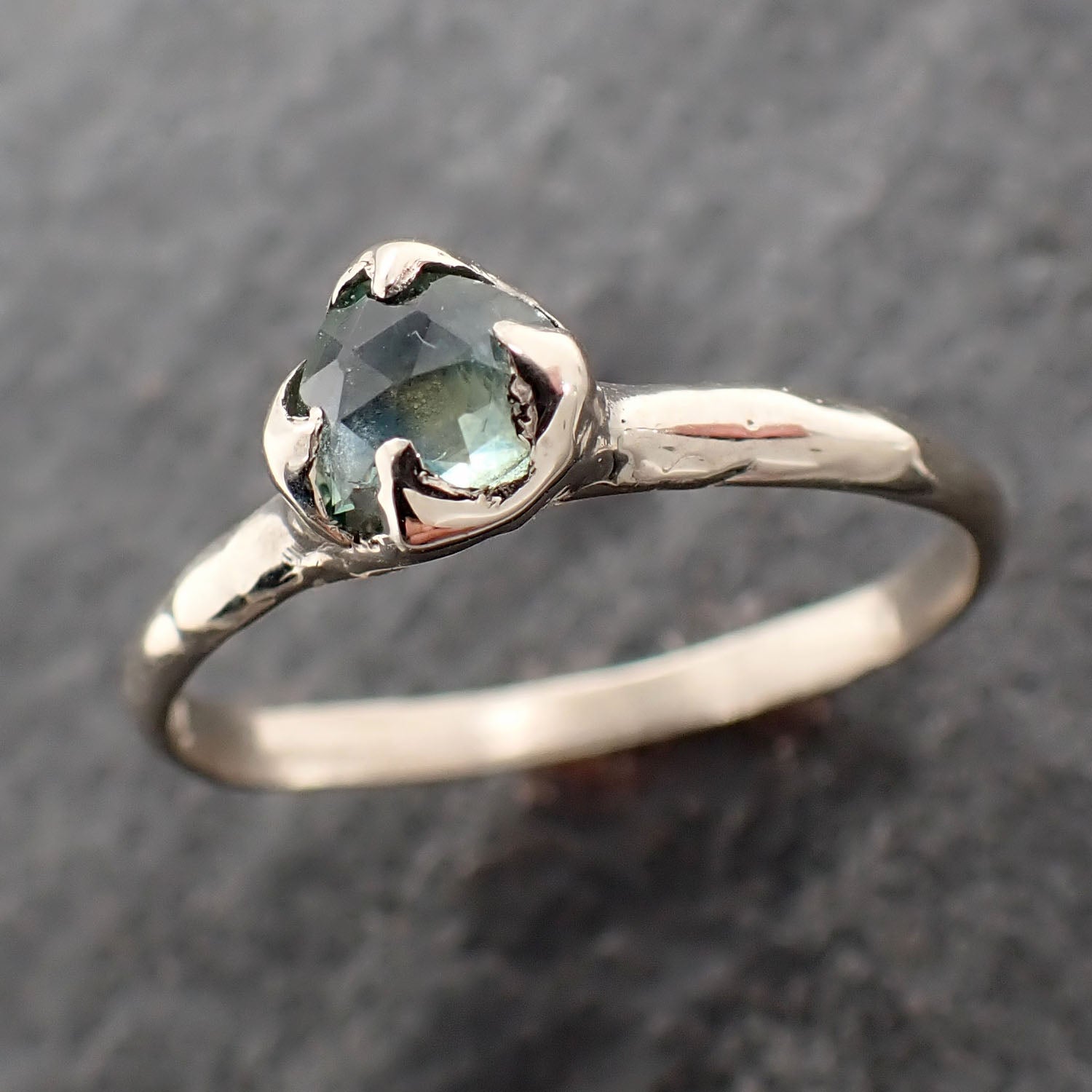 Fancy cut Montana green Sapphire 14k White gold Solitaire Ring Gold Gemstone Engagement Ring 2624