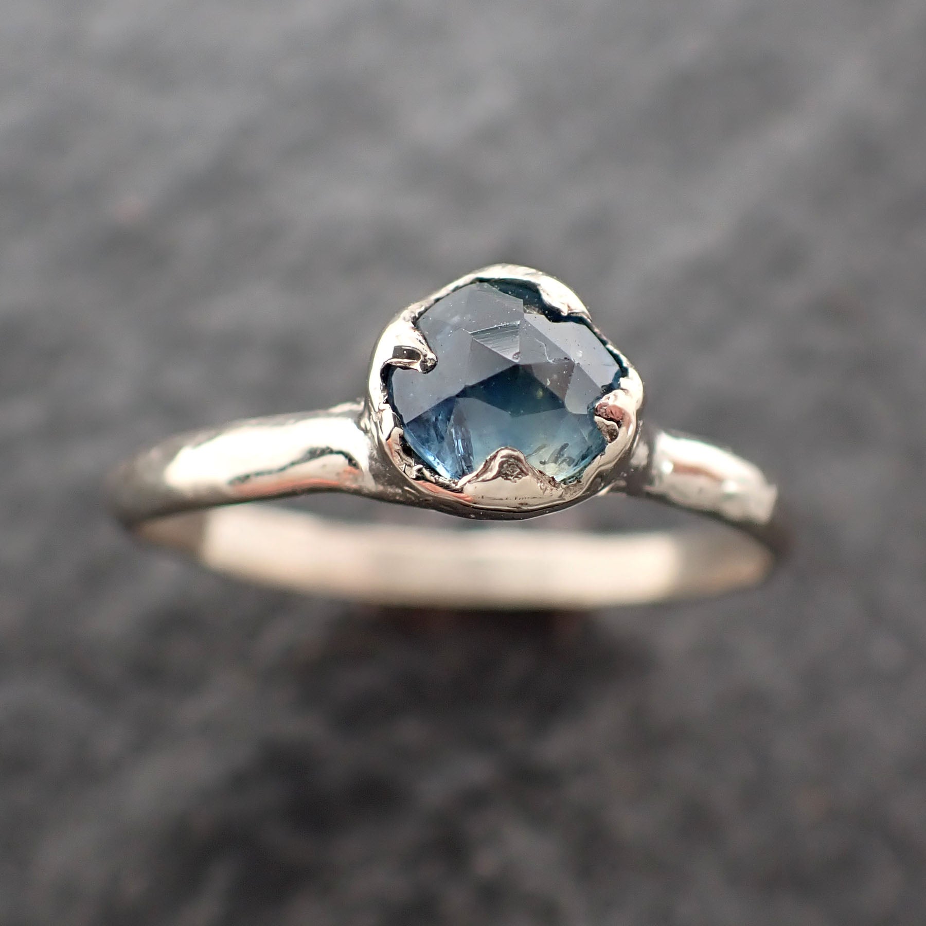 Fancy cut Montana blue green Sapphire 14k White gold Solitaire Ring Gold Gemstone Engagement Ring 2625