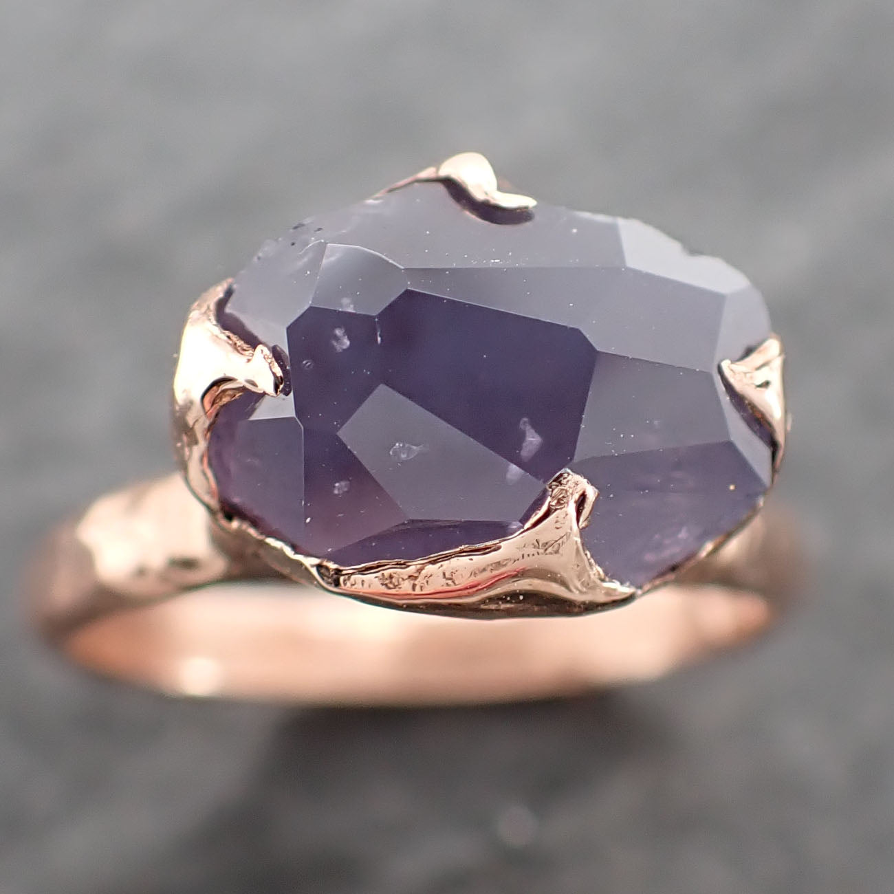 Partially Faceted Sapphire 14k rose Gold Engagement Ring Wedding Ring Custom One Of a Kind Gemstone Ring Solitaire 2627