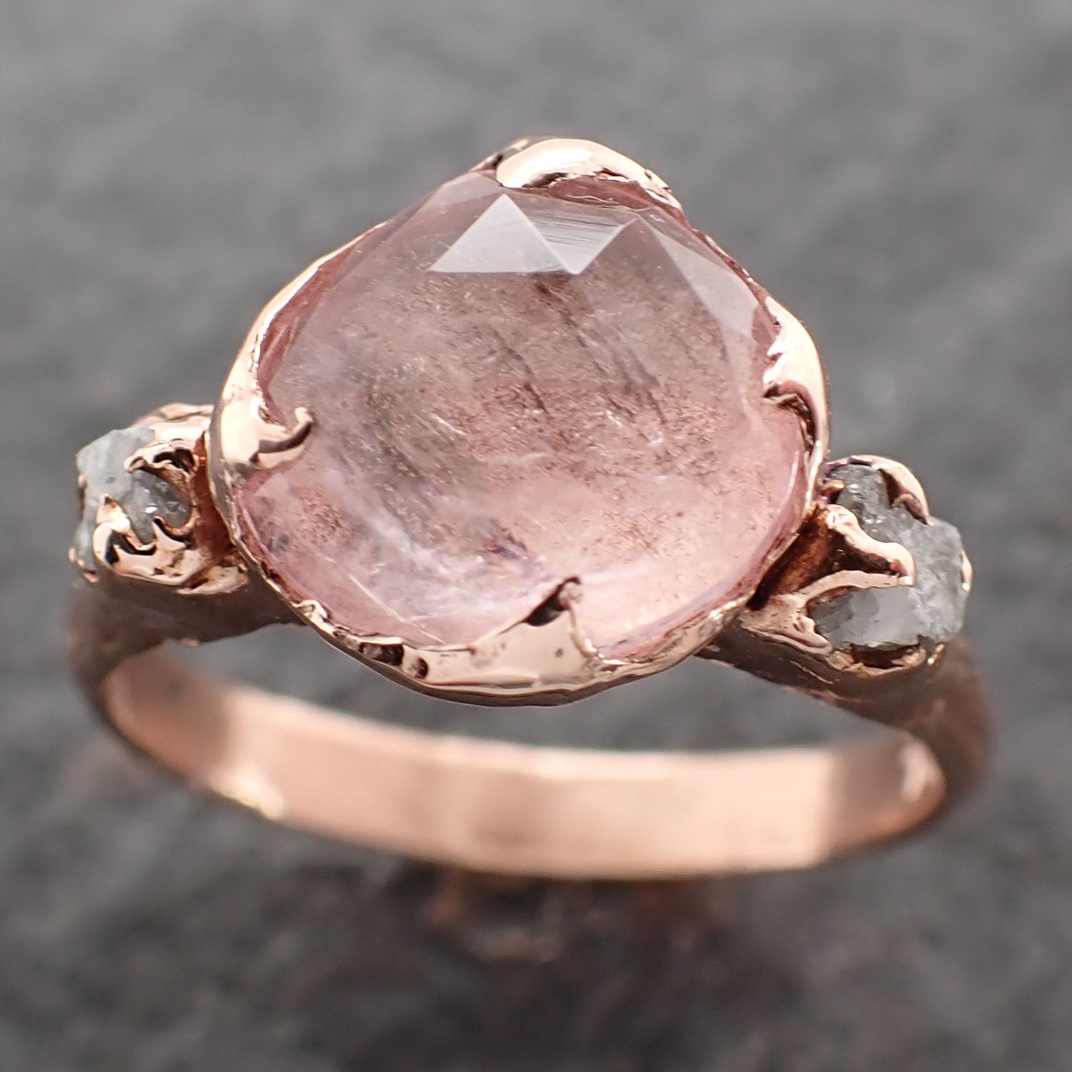 Fancy cut Morganite Rough Diamond 14k Rose Gold Engagement Ring Multi stone Wedding Ring Custom One Of a Kind Gemstone Ring Bespoke Pink Conflict Free 2628