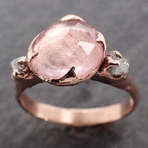Fancy cut Morganite Rough Diamond 14k Rose Gold Engagement Ring Multi stone Wedding Ring Custom One Of a Kind Gemstone Ring Bespoke Pink Conflict Free 2628