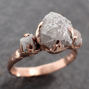Raw Rough Diamond Engagement Stacking Multi stone Wedding anniversary Rose 14k Gold Ring Rustic 2629